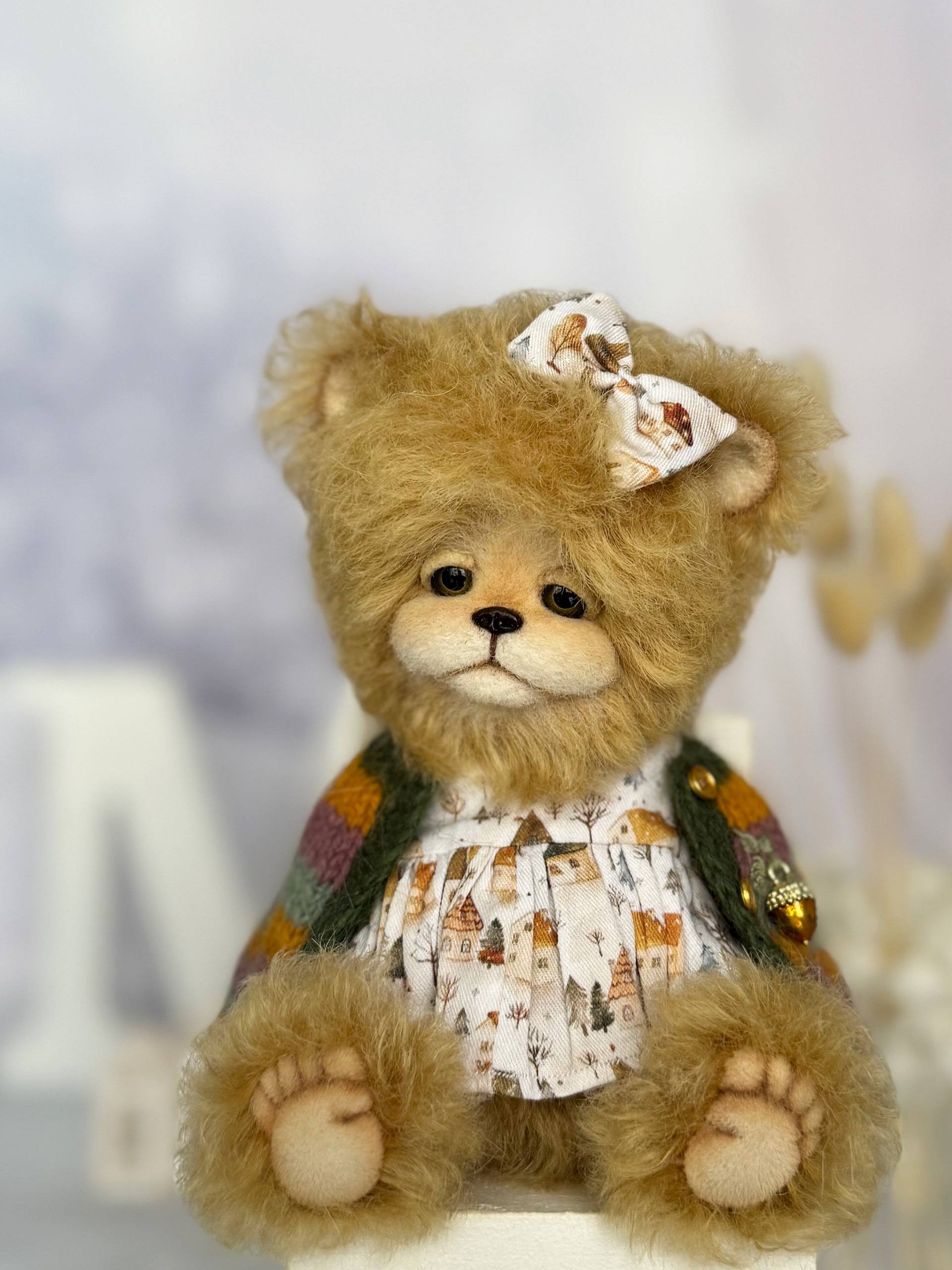 Elsa tender teddy bear with removable cardigan and matching bow