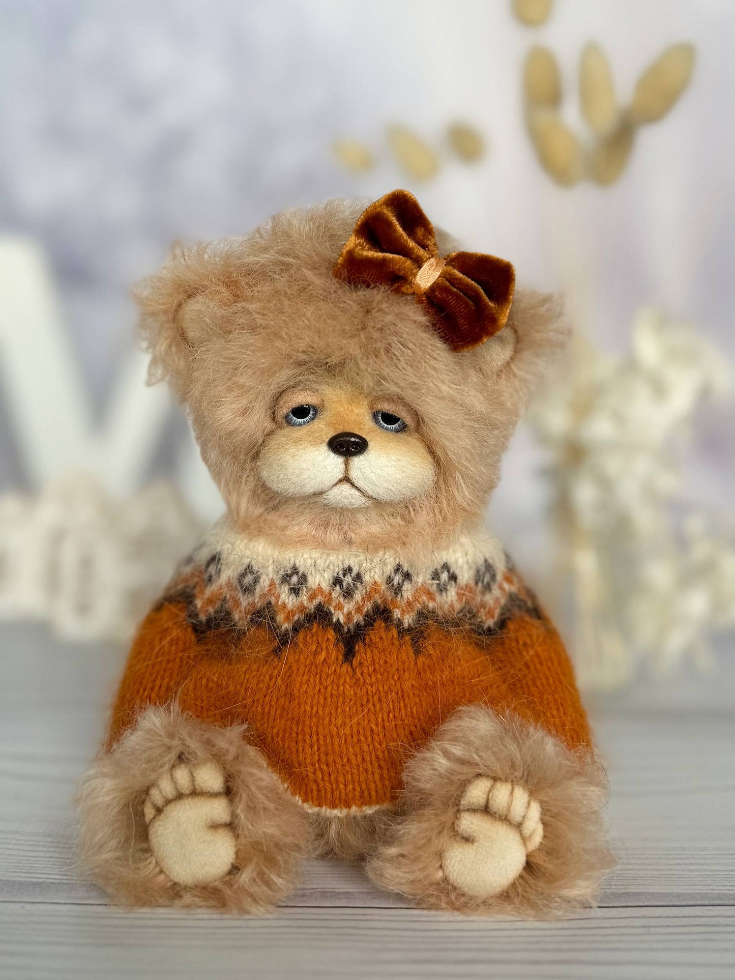 Alma collectible bear - side view showing movable joints