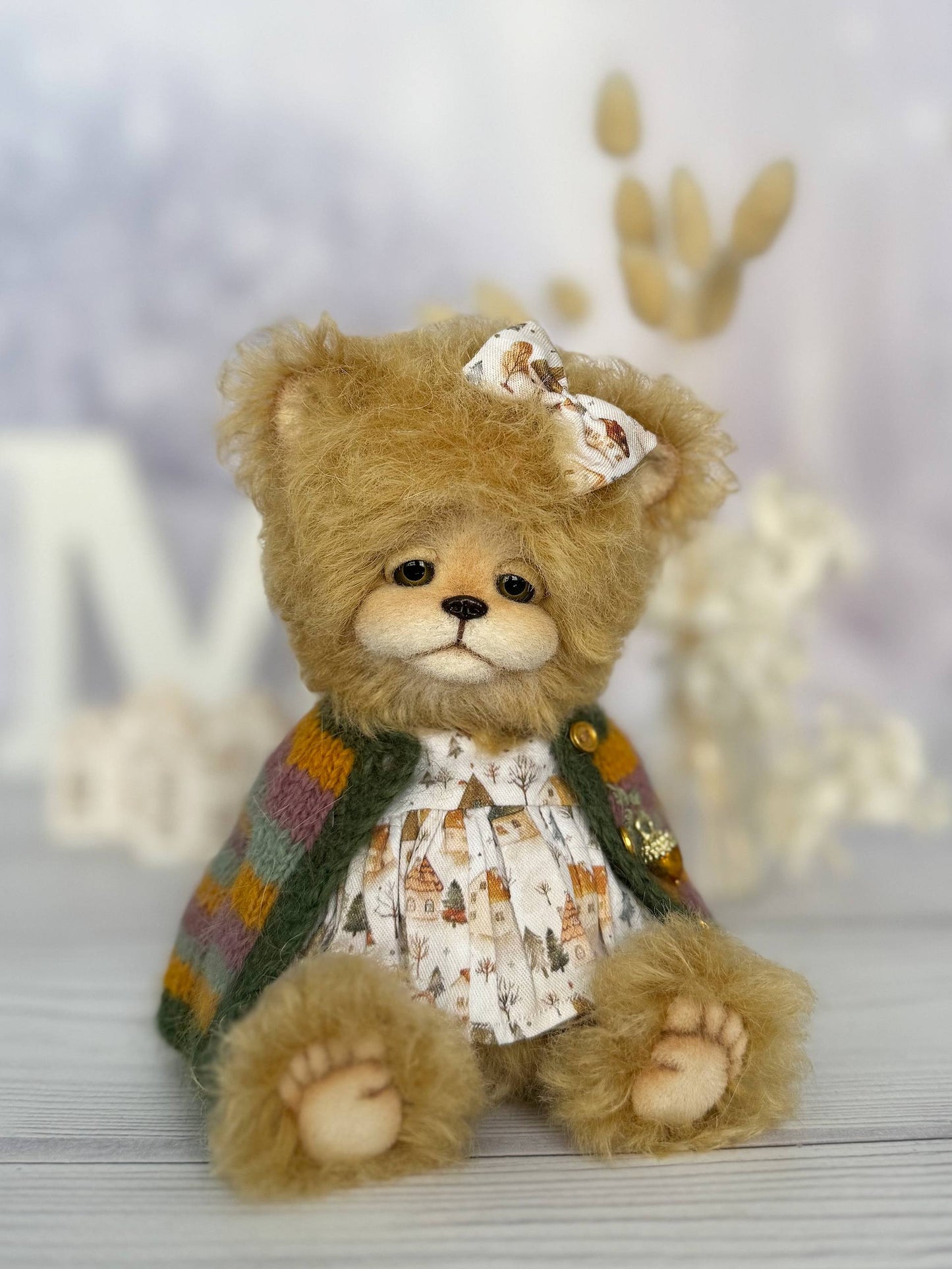 Close-up of Elsa's hand-sculpted nose and expressive glass eyes