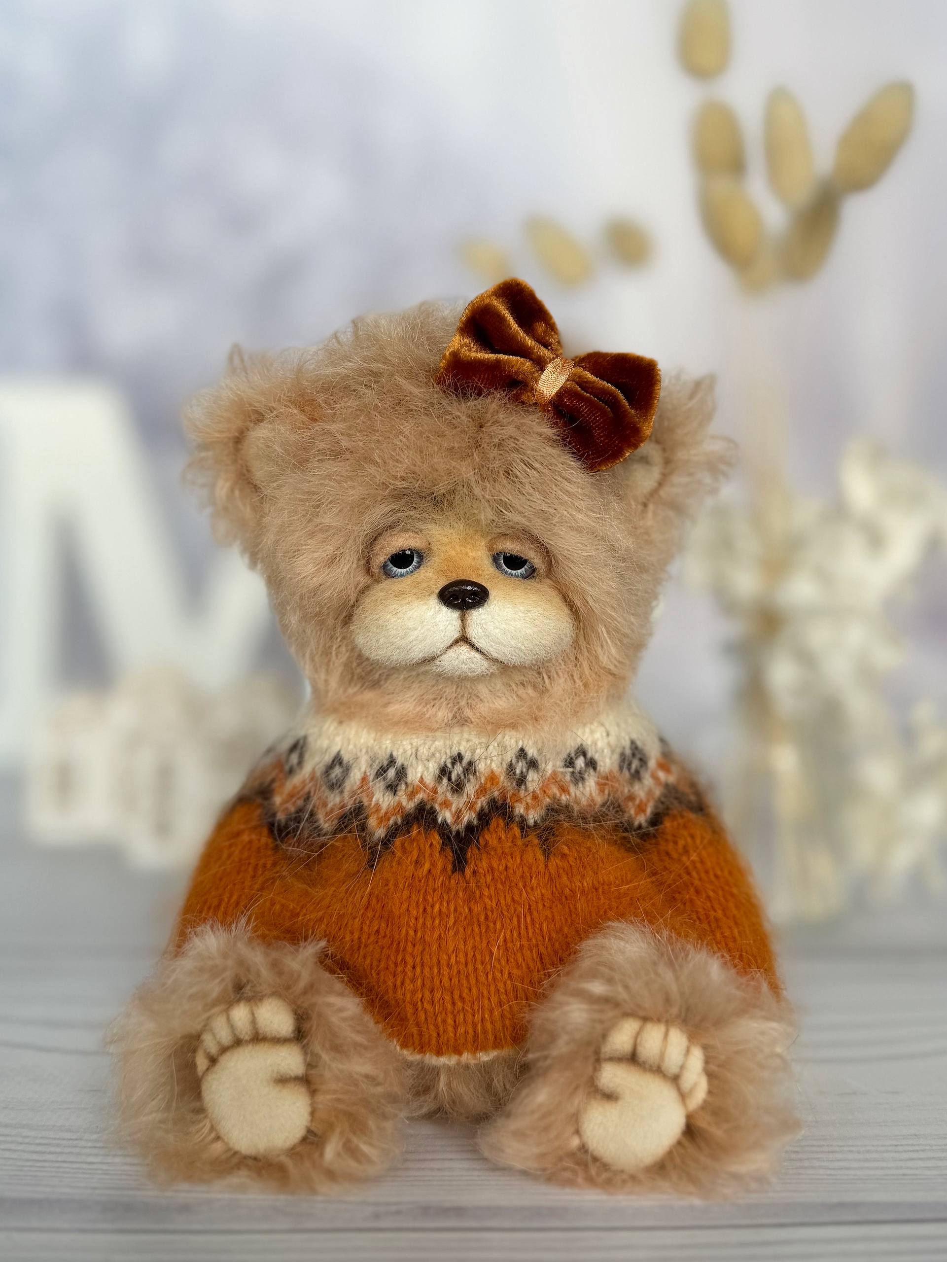 Handmade mohair teddy bear Alma - unique OOAK collectible by Nataliya Povoroznyk